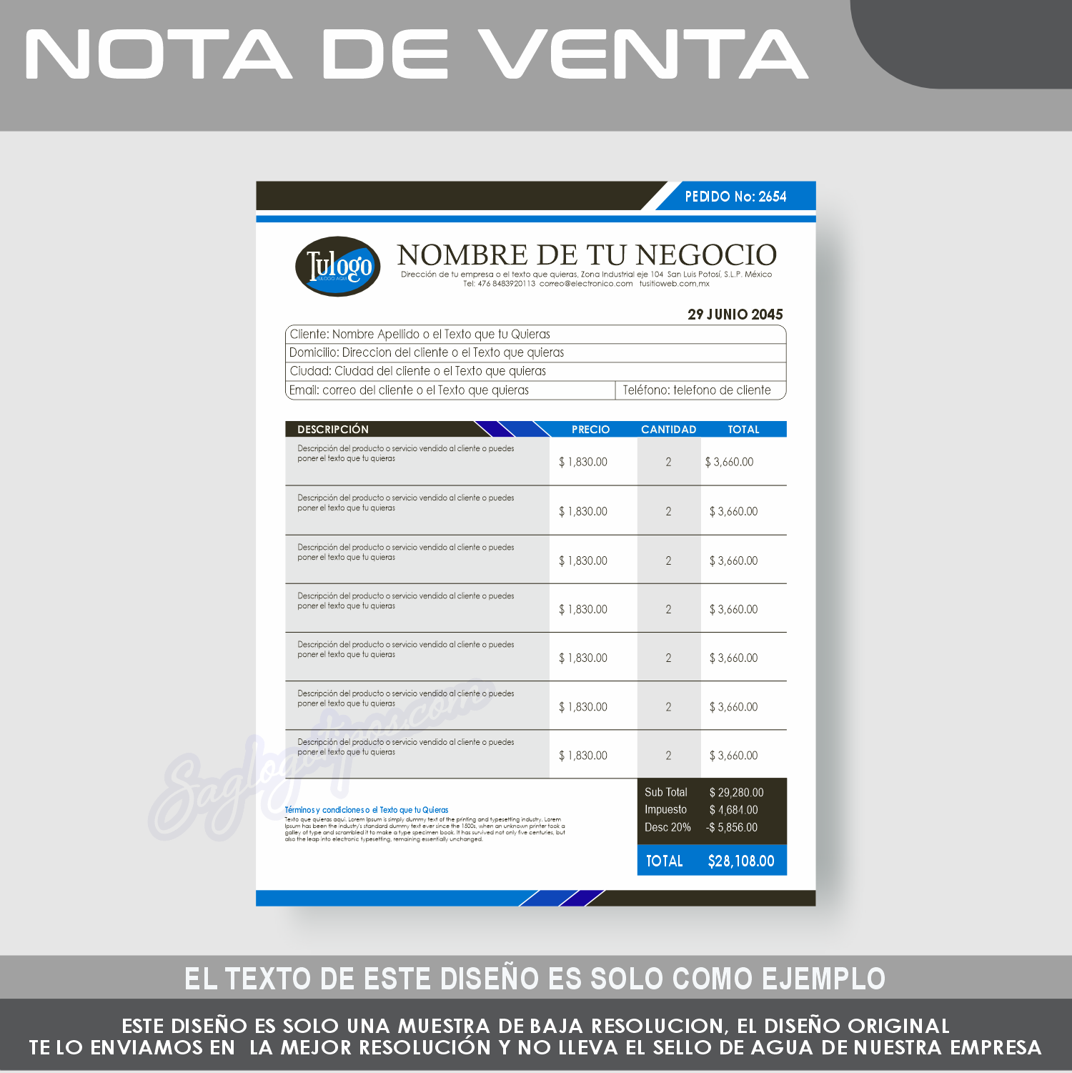 DISEÑO DE NOTA DE VENTA COMPROBANTE O COTIZACION - Power Point